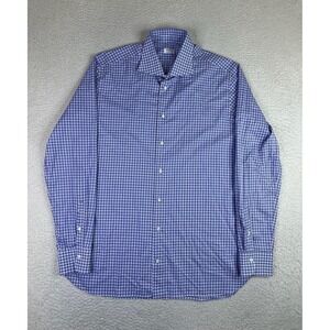 Borriello Napoli Dress Shirt Mens 17 34/35 Blue Check Classic Cotton Made Italy